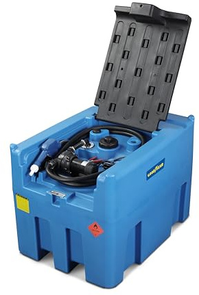 Goodyear - Depósito de Trasvase AdBlue 200L Portátil, Bomba 12V 140W, Caudal 40L/min, Tanque de Combustible con Tapa Bloqueable y Candado, Pistola Automática, Ideal para Maquinaria y Obra
