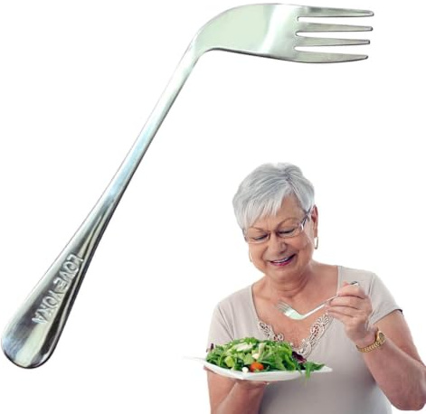 Cubiertos En Ángulo Old Man: Cuchara Con Tenedor Acodado, Cuchillo Nelson En Ángulo Con Alimentación Automática | Ayuda Adaptativa Para Comer Para Personas Mayores, Comedor Ergonómico Para Aliviar La