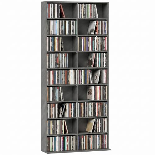 HOMCOM Rangements pour CD et DVD 18 Compartiments 78,5x24x175cm Gris Clair