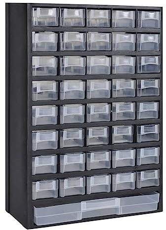 Runheo Armoire à outils en plastique avec 41 tiroirs, rangement mural pour atelier garage, caisse modulable avec tiroirs grands et petits, idéale pour bricolage, composants, accessoires