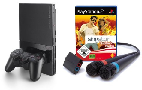 PlayStation 2 - PS2 Konsole, black inkl. SingStar Turkish Party + Mikrofone