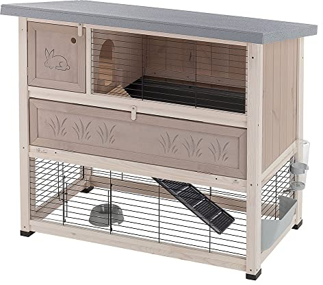 Ferplast Zweistöckiger Kaninchenstall Kaninchenkäfig Ranch 120 aus FSC-Holz für den Außenbereich mit Zubehör und Kaninchenhaus, 115 x 67 x 101 cm.
