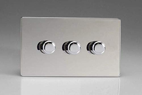 Varilight 3-Gang 2-Way V-Pro Push On/Off Rotary LED Dimmer 3 x 0-120W (Twin Plate) Polished Chrome