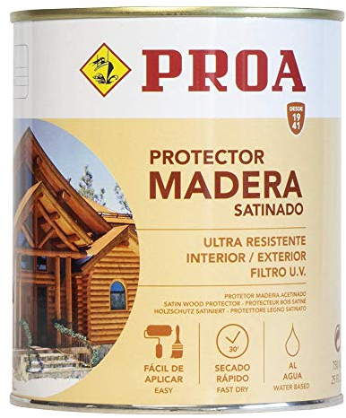 Lasur protector para madera al agua exterior. Roble. 750 ML. Cuida y protege la madera con acabado natural. Proa.