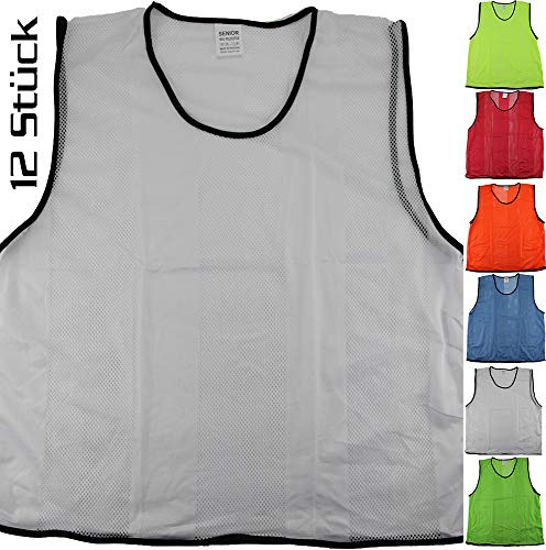 Boje Sport 12er Set Leibchen, Markierungshemd für Erwachsene, Damen, Herren, Größe: XL, Farbe: Weiß – für Fussball, Handball, Basketball, Hockey, Volleyball, Mannschaftssport, Teamsport
