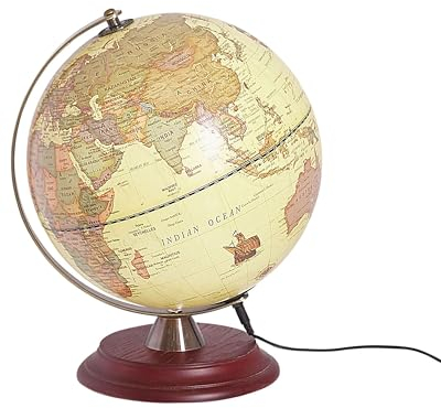 Antiker Tischglobus in Gelb drehbar mit LED-Beleuchtung Kabel Vespucci