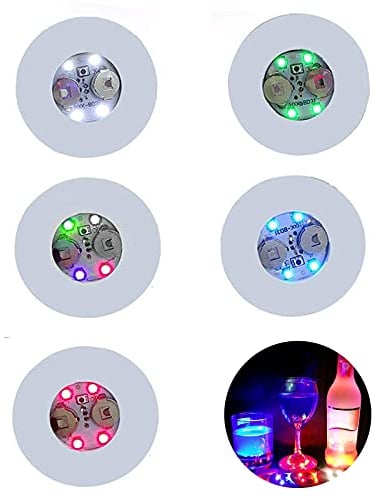 Lot de 20 dessous de verre LED colorés autocollants lumineux pour bar, boisson, verre de bière, verre à vin, lumière clignotante pour fête, mariage, bar