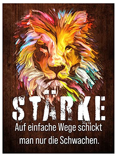 wandmotiv24 Deko Wandbild aus Acrylglas, Größe 40x30cm, Hochformat, Löwe Stärke, Holz, Pastell, Bilder zur Motivation, Dekoration Wohnung modern, Deko, Acryl, Wanddeko Schlafzimmer M0026