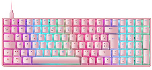Mars Gaming MKULTRA, Teclado Mecánico Gaming 96% Compacto, Teclas PBT Pudding, RGB Chroma, Switch OUTEMU SQ Rojo, USB-C, Software, Multiplataforma, Idioma Portugués+US, Rosa