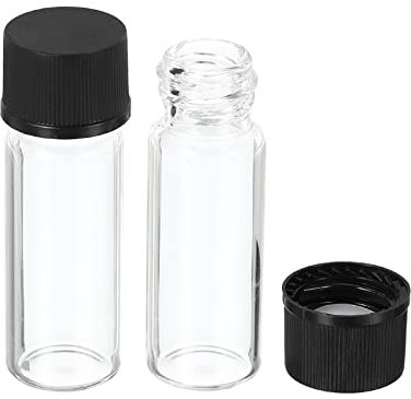 PATIKIL 2mL Reagent Media Bottle, 24 Pack Round Glass Storage Bottles Plastic Screw Cap for Lab Home, Clear