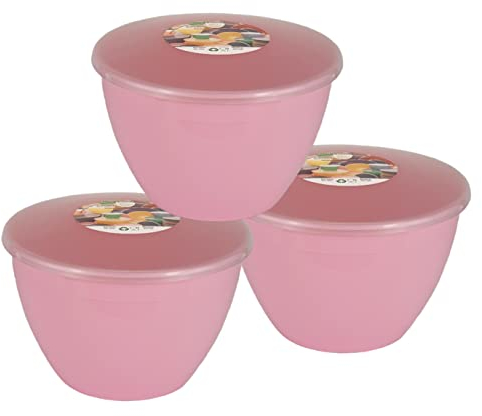 Just Pudding Basins Pastel Colours 2 Pint 1.14 Litre Basin and Clear Lid Pack of 3 Plastic Steaming Bowls (Pink)