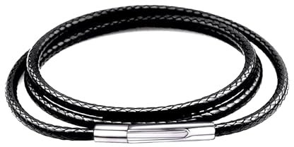 3mm black Waterproof Braided Leather Necklace Wax Rope Chain For Men Stainless Steel Durable Snap Clasp Hyponic Rope Chain Necklace For Women Girl Boy With Free Steel Silk Chain 14-36inch (20)