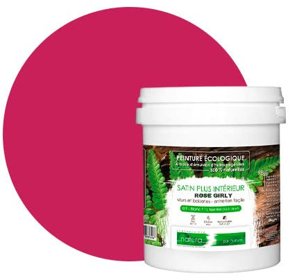 BOX DECO COULEURS Peinture murale naturelle écologique aspect satin intérieur Natura - 1 L, Rose Girly
