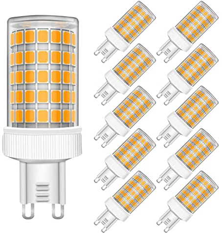 MAYCOLOR Leuchtmittel G9 10W Ersetzt 80W, 800 Lumen, Warmweiß 3000K, 10W G9 Glühbirne Ideal für Kronleuchte Wandlampe Tischlampe Nicht-dimmbar 10er Pack