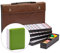 Yellow Mountain Imports Japanisches Riichi Mahjong Set - Große Weiße und Grüne Fliesen, Vinyl-Etui - Enthält Ostwind-Fliese, Wettestäbchen und Würfel.