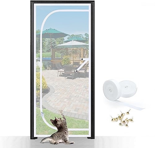 Cat Resistant Door Screen, Fits Door Size 30''x 80'', Heavy Duty Cat Screen Door with Zipper, Pet Proof Mesh Screen for Living Room Bedroom Kitchen
