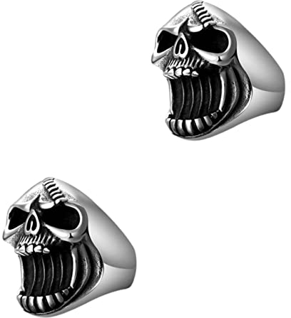 BESTonZON Lot de 2 anneaux tire-bouchon tête de mort pour femme - Outil de décoration pour homme - Décapsuleur gothique - Tête de mort - Bague punk