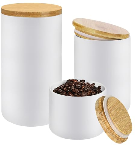 3 Pack Kitchen Canisters Set with Lids, Ceramic Kitchen Canisters for Countertop, White Stackable Food Storage Jars, Coffee Jars Containers with Airtight Lids for Flour Sugar Tea Coffee Spice