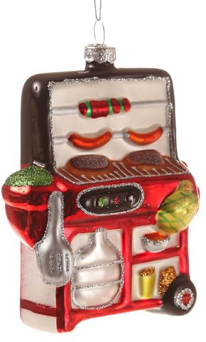 MARELIDA Weihnachtsbaumschmuck Grill - Glas - inkl. Aufhänger - matt und glitzernd - H: 12cm - rot
