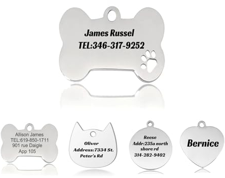 Personalisierte Haustiermarken aus Edelstahl Dog Tag Tiermarke für Hunde, Katzen & Welpen mit Gravur für Hunde und Katzen Adressanhänger (Knochen Pfote)