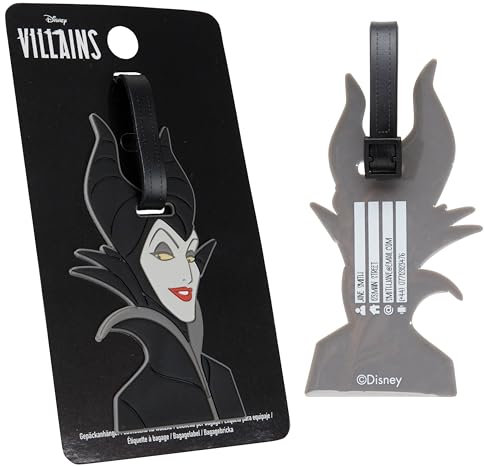 Disney Kofferanhänger für Flugreisen & Kreuzfahrten, Luggage Tag mit Adresse & Name - Stitch Travel Essentials (Schwarz Maleficent)