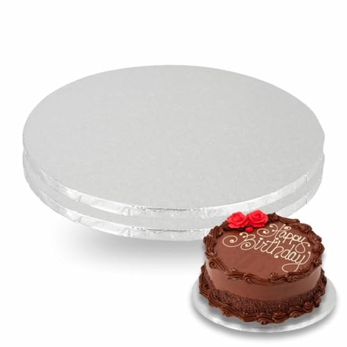 MRDTech Cake Board Silver Fern Thick Cards Reusable Cakeboard Bases Drum Ideal For Decorating Wedding Birthday Anniversary House Party Cakes Measures 25cm X 25cm (Pack Of 2)