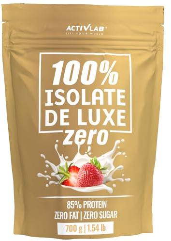 Activlab Protein Pulver - Reines Whey Proteinisolat WPI mit 85% Eiweiß und BCAA - 700 g - Fettfrei Zuckerfrei 25 g Protein für Muskelaufbau - Isolate De Luxe ZERO Erdbeere