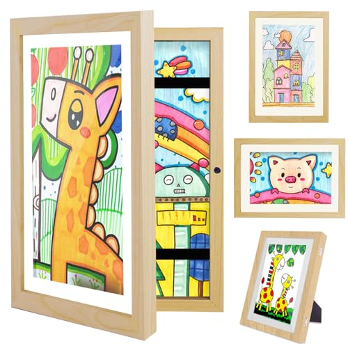 Hipsignal Kinder Bilderrahmen, 1 Stück A4 Befüllba Bilderrahmen für Kinder mit Frontöffnung und Halterung zum Aufhängen oder Aufstellen von Kinderzeichnungen, Kunstprojekten (Holz)