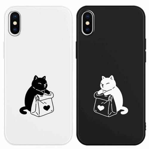 Yoedge 2 Pack Phone Case Compatible with iPhone X/XS 5.8, Ultrathin Soft Silicone TPU with Aesthetics Pattern, Shockproof Bumper Protector Matte Cover for iPhone X, Lovers Cat