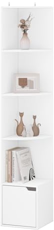 WOLTU Eckregal, Bücherregal, Standregal, Lagerregal, Regal mit Tür, mit 5 Ebenen, aus Holzwerkstoff, für Arbeitszimmer Schlafzimmer Wohnzimmer Büro, 29,5x158x29,5 cm, Weiß, SK038ws