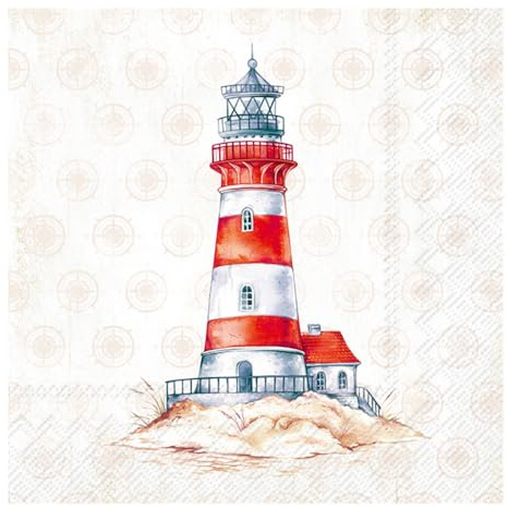 20 Servietten Maritim Leuchtturm einzeln als Tischdeko. Papierservietten mit Motiv. Auch für Decoupage und Serviettentechnik 33x33cm