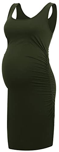 Smallshow Women's Maternity Dress Sleeveless Ruched Pregnancy Clothes Summer,Army Green,M