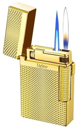 Winddichtes Feuerzeug mit weicher Flamme, Metall-Flip-Feuerzeug mit Doppelflamme, Feuerzeug mit seitlicher Riemenscheibenzündung, Zigarrenfeuerzeug mit einstellbarer Flamme, tragbares Feuerzeug, Gesch