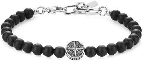 GAVU Bracciale Uomo Pietre Dure, Bracciale Surfista da Uomo con Perline di Onice Opaco con Charm Bussola Rosa dei Venti