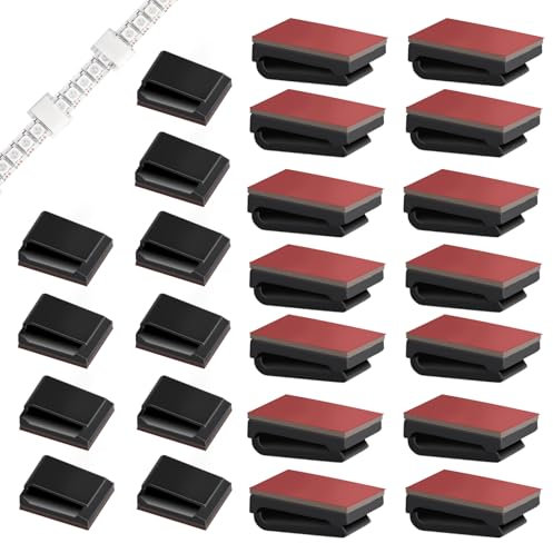 VILHTL 80 PCS Light Strip Mounting Clips Black Self Adhesive Led Light Fasteners Mounting Holder Cable Clamp Organizer for 8mm Light Strip