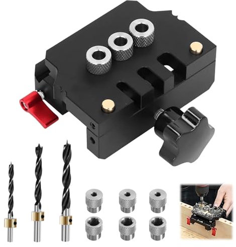 Bohrschablone, CNC-Aluminium-Legierung Bohrhilfe, mit 6/10 mm Bohrhülse, Begrenzungsring und 6/8/10 mm Bohrer, für Präzisionsbohrungen in der Holzbearbeitung (Schwarz)