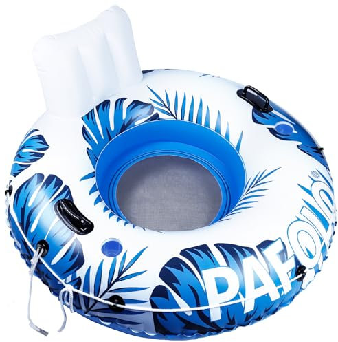 Bouée Gonflable pour rivière, bouée de Piscine Adulte, Robuste, 135cm, pour Rafting sur la Plage Le lac, avec Fond en Maille, 2 Porte-gobelets 2 poignées de Maintien, capacité de Charge de 205kg