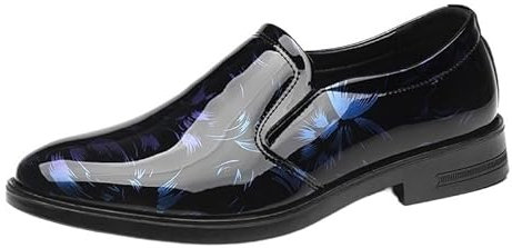 Zapatos de vestir para hombre, sin cordones, puntera redonda, talla 38-47, charol, floral, Oxford, antideslizantes, parte superior baja, boda, entrevista, viaje, Blue, 43.5 EU