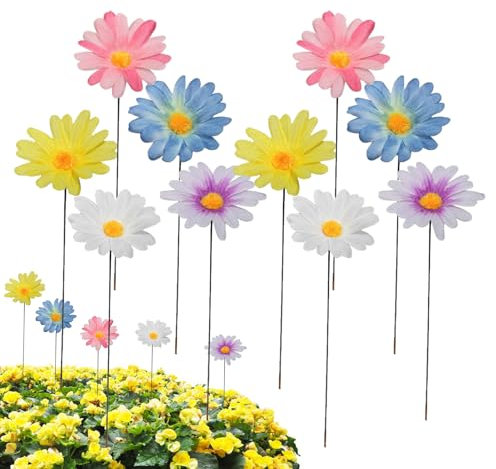 DzpKrka Gartenstecker Gänseblümchen, 5.5 X 30 cm Gartenstecker Metall, Bunte Blumenstecker, Blumengartenschild, Blumengarten-Kunst, Hofdekorpfähle, Blumenstab-Dekoration Für Rasen