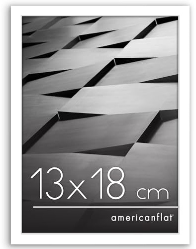 Americanflat Bilderrahmen 13x18 cm - Bilderrahmen 18x13 cm mit bruchsicherer Scheibe - inklusive Ständer und integrierter Aufhängung für Hoch- und Querformat - Weiß