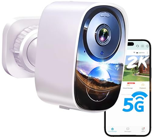 2K/3MP Überwachungskamera Aussen Akku, Kostenloser Cloud-Speicher, 5GHz/2,4GHz WLAN Kabellose Überwachungskamera außen mit 2-Wege Audio, Bewegungserkennung, Farbige Nachtsicht, IP66 Wasserdicht