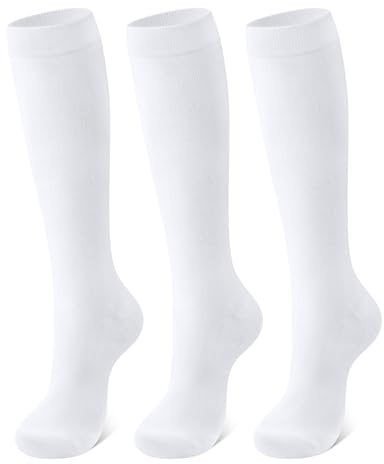 CLOSEMATE 3 Paar Damen Kniestrümpfe – 80% weiche Baumwolle, Gr. 35–42 | Lange Damensocken mit komfort Sockenbund, elastisch und atmungsaktiv für Büro, Schule und Alltag, verstärkte Zehen & Fersen