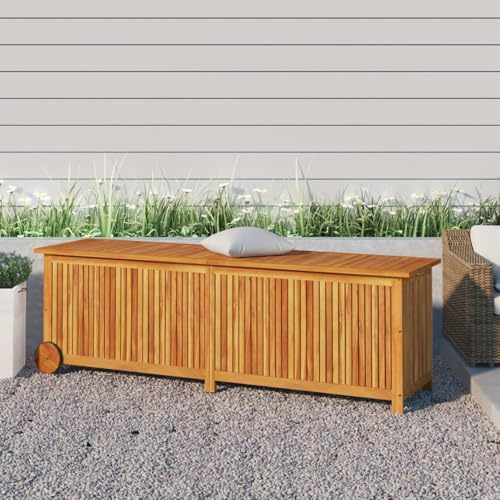 Iiaky Gartenbox Massivholz Akazie mit Rollen Auflagenbox Wetterfest Gartenbox wasserdicht XXL Kissenbox Werkzeugkasten Gartentruhe Holz Garten Balkon Sitztruhe-150 x 50 x 58 cm