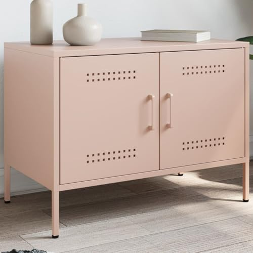 Pinker TV-Ständer, 68 x 39 x 50,5 cm, stilvolles TV- und modernes Sideboard für Wohnzimmer, robuster Stahl, perfekt für Heimunterhaltung, platzsparendes Design