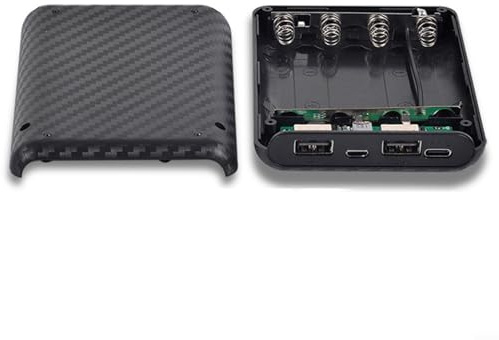 Opatiny Boîtier de batterie à 4 emplacements avec type et entrée USB, pour double sortie USB 5 V/2,4 A, boîtier de charge pour cellules à tête plate (batterie non incluse) (noir 5 V 2,4 A)