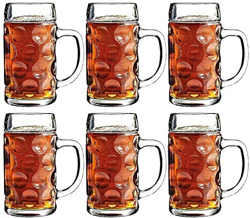 6 boccali da birra tedeschi da 500 ml, boccali in vetro con manico