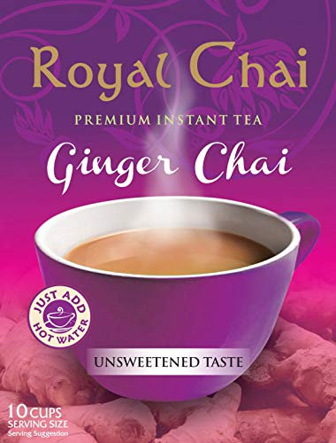 Royal Chai | Ginger Chai Sweetened | 10 Single Serving Sachets | Premium Instant Tea | 200g