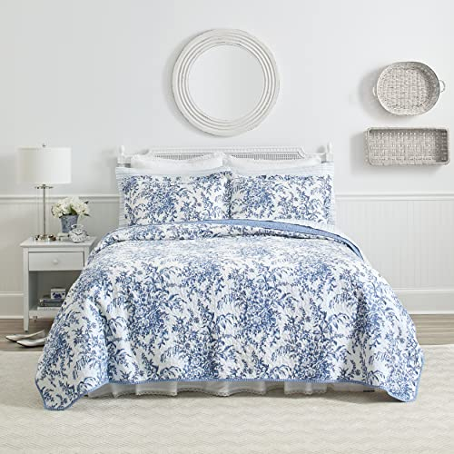 Laura Ashley Home – Queen-Bettwäsche-Set, wendbare Baumwoll-Bettwäsche mit passenden Kissenbezügen, leichte Heimdekoration für alle Jahreszeiten (Bedford Delft Blue, Queen)