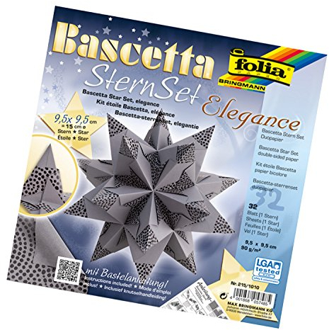 folia 211/1010 - Bastelset Bascetta Stern Elegance, Wildlife schwarz, 32 Blatt, 9,5 x 9,5 cm, fertige Größe des Papiersterns ca. 15 cm, mit ausführlicher Anleitung - ideal zur zeitlosen Dekoration