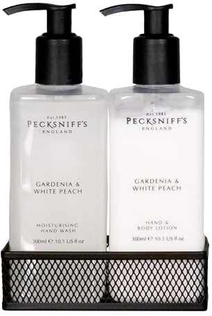 Pecksniff’s Hand Wash and Lotion Set, Gardenia & White Peach, 300 ml | Gardenia & White Peach hand wash and lotion duo for refined daily care, 300 ml/10.1 fl oz each